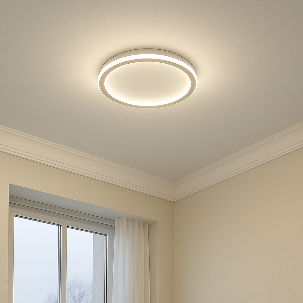 Dimmbare LED Deckenleuchte, zeitloses Design, modern, sorgt für optimale Beleuchtung.