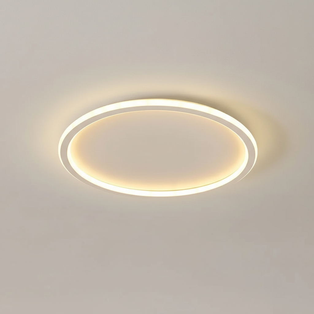 Skandinavische LED Deckenleuchte, dimmbar, energieeffizient, minimalistisch, vielseitig einsetzbar.