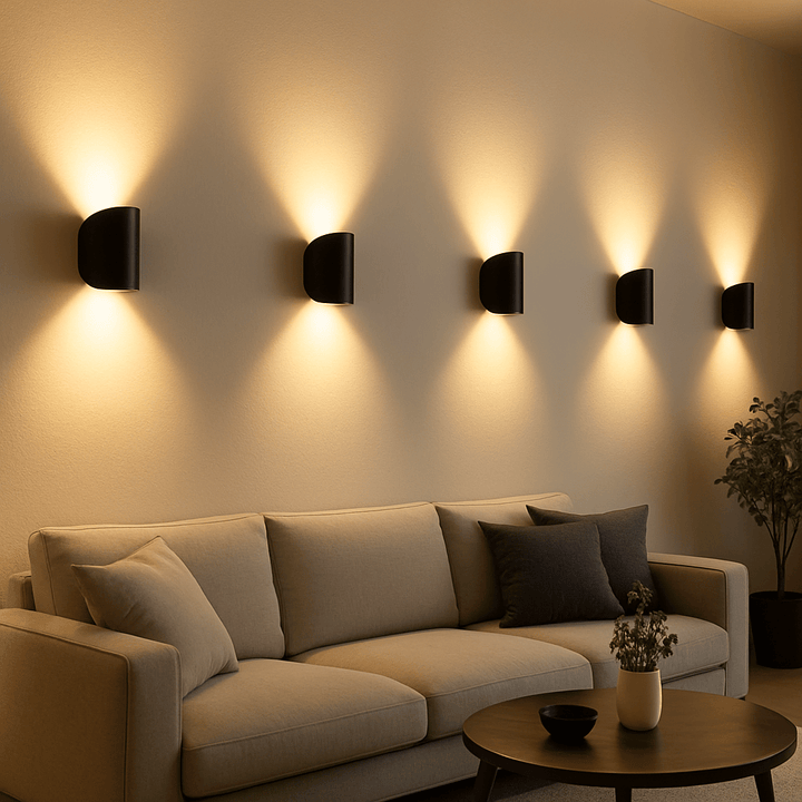 Elegante LED-Wandleuchte als Dekorationslicht; moderne, energieeffiziente Beleuchtung für stilvolles Heim.