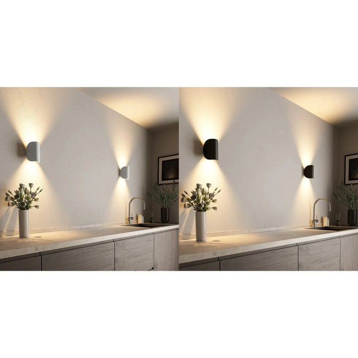 Zeitgemäße LED-Wandleuchte; minimalistisches Design schafft schönes Wohnambiente. Energieeffiziente Heimbeleuchtung.