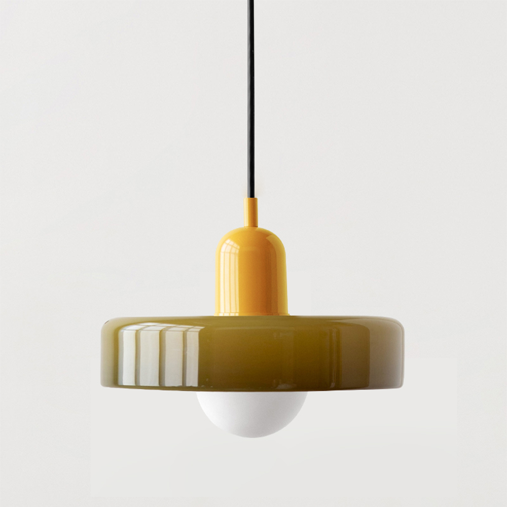 Moderne Buntglas Hängelampe, farbige Pendelleuchte, warme Raumbeleuchtung.