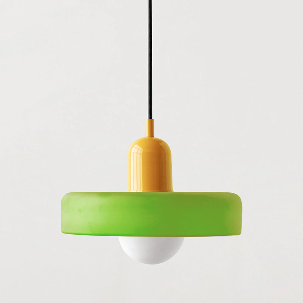 Stilvolle Deckenleuchte, farbenfrohe Pendelleuchte, Buntglas-Design.