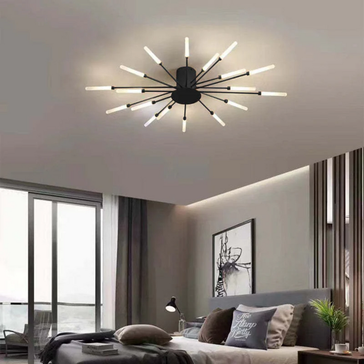 Elegante LED-Deckenlampe Schwarz mit Gold-Akzenten, LumenMax, große Innenbeleuchtung.