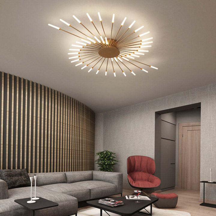Große LED-Deckenleuchte, modern, Schwarz-Gold, für eine elegante und helle Innenbeleuchtung.