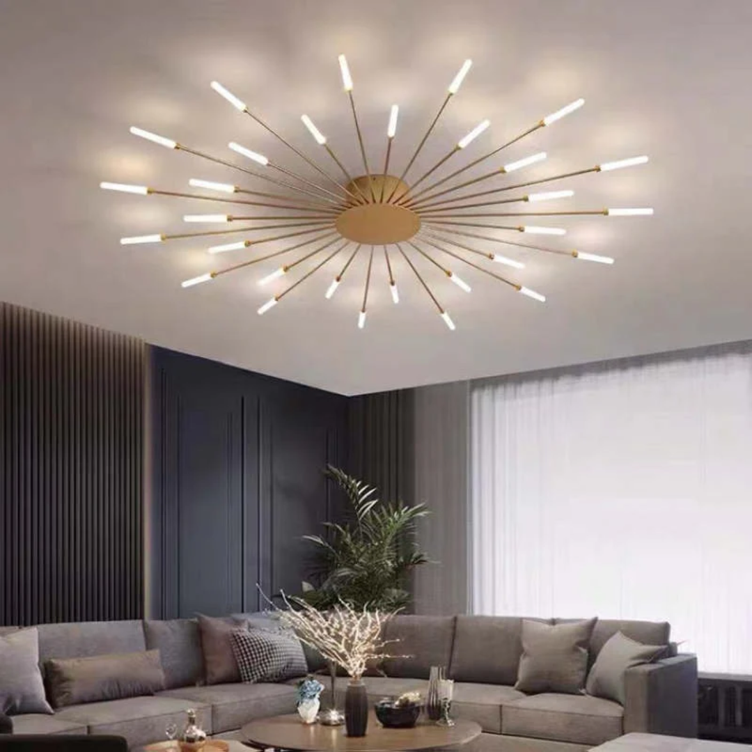 Elegante und helle moderne Deckenleuchte, groß, perfekt für stilvolle Innenbeleuchtung.