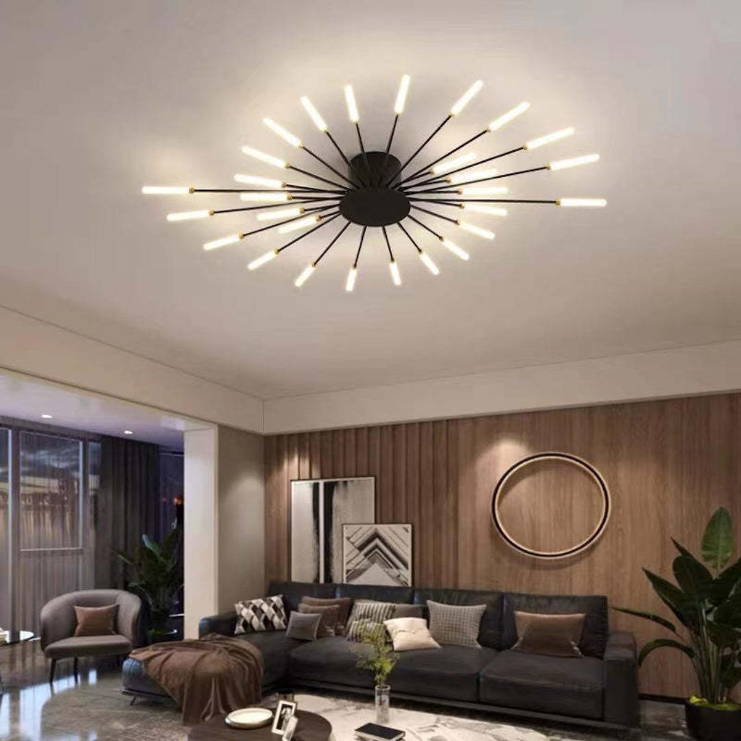 Stilvolle Innenbeleuchtung: Moderne LED-Deckenleuchte LumenMax, Gold-Details, energieeffizient.