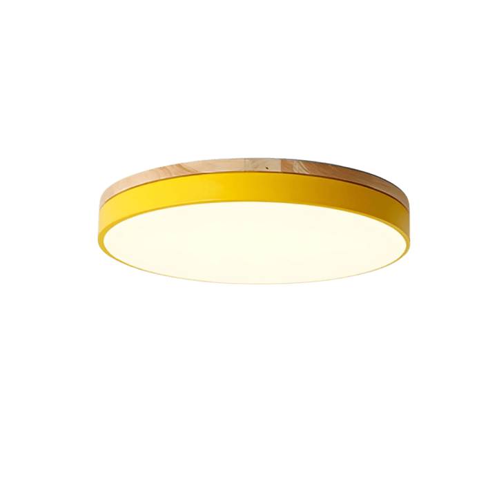 LED-Deckenlampe aus Holz mit Farbakzent, schafft stimmungsvolle Ambientebeleuchtung für Wohn- und Schlafräume.