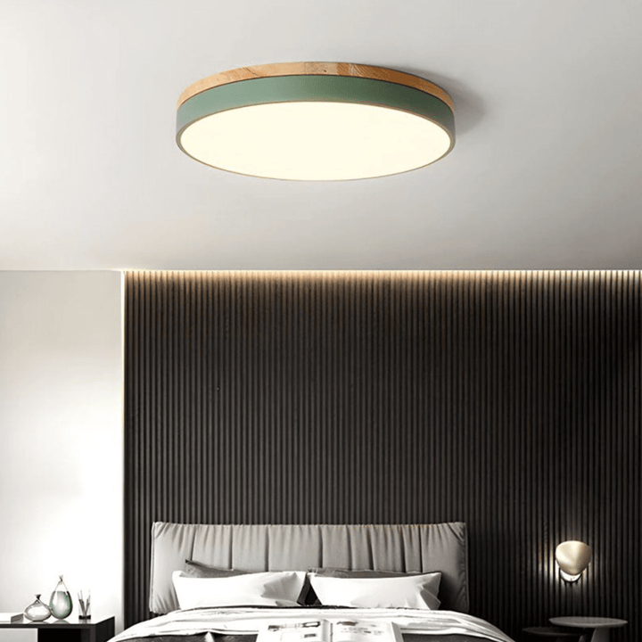 Moderne LED-Deckenlampe aus Holz mit Farbakzent, perfekte Wohnzimmerlampe & Schlafzimmerlampe, Naturdesign.