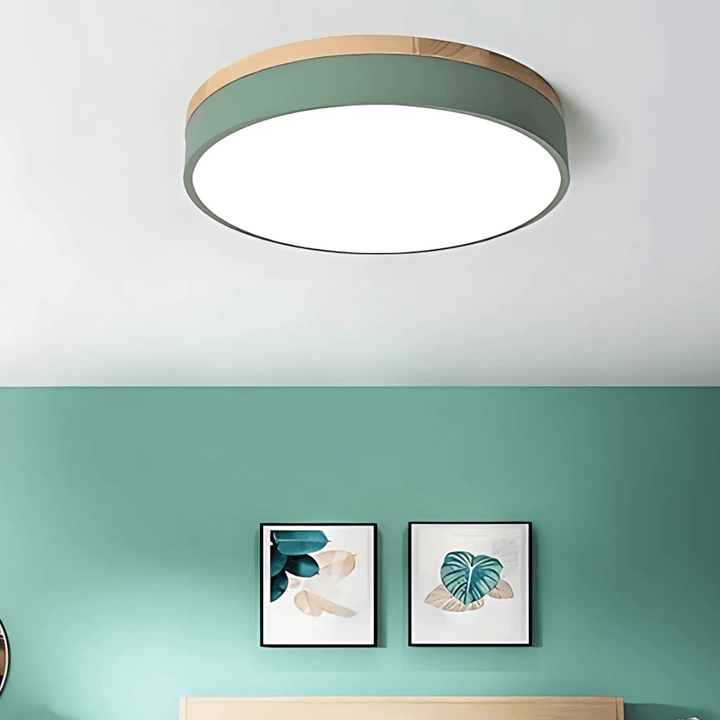 Stilvolle Deckenlampe für Wohnzimmer & Schlafzimmer: Holz, LED, Farbakzent, schafft angenehme Atmosphäre.