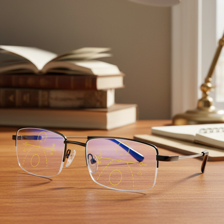 Moderne intelligente Gleitsichtbrille für klares Sehen und optimalen Augenkomfort. Unisex-Design für Alltag.