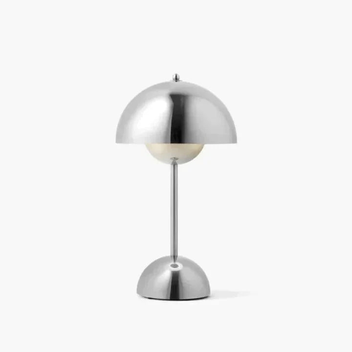 Silberne Dekolampe, kabellos, dimmbar, LED, wiederaufladbar, modernes Design für Ihr Zuhause.