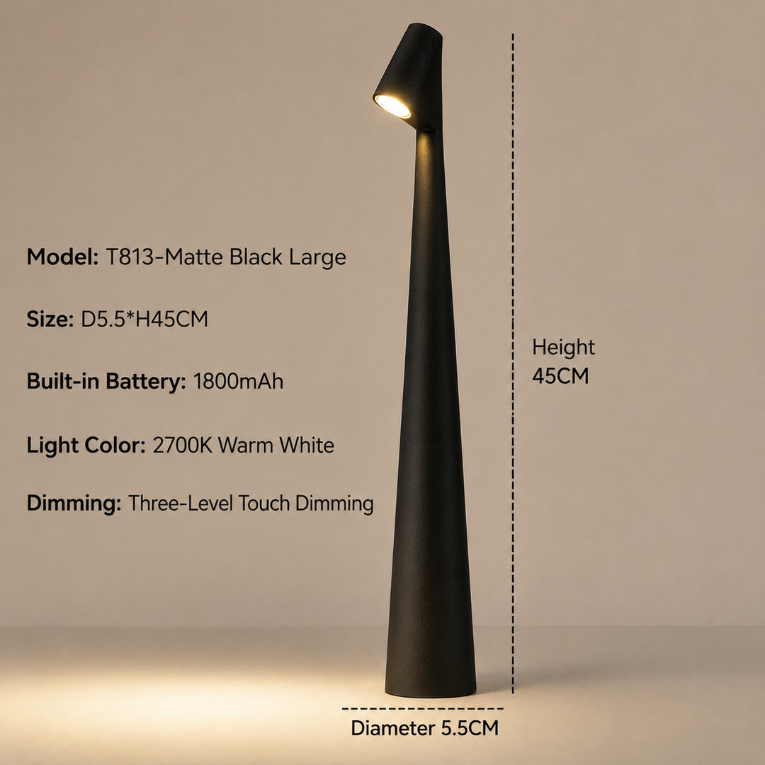 Sanftes, dimmbares LED Licht einer kabellosen Tischlampe für entspannte Abende.