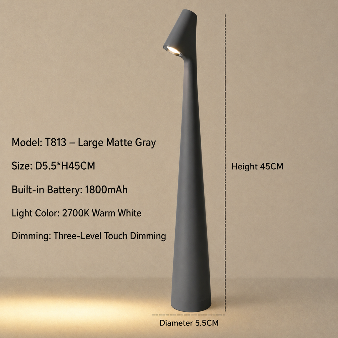 Premium kabellose LED Tischlampe mit 3-Stufen Dimmung, modernes & funktionelles Design.