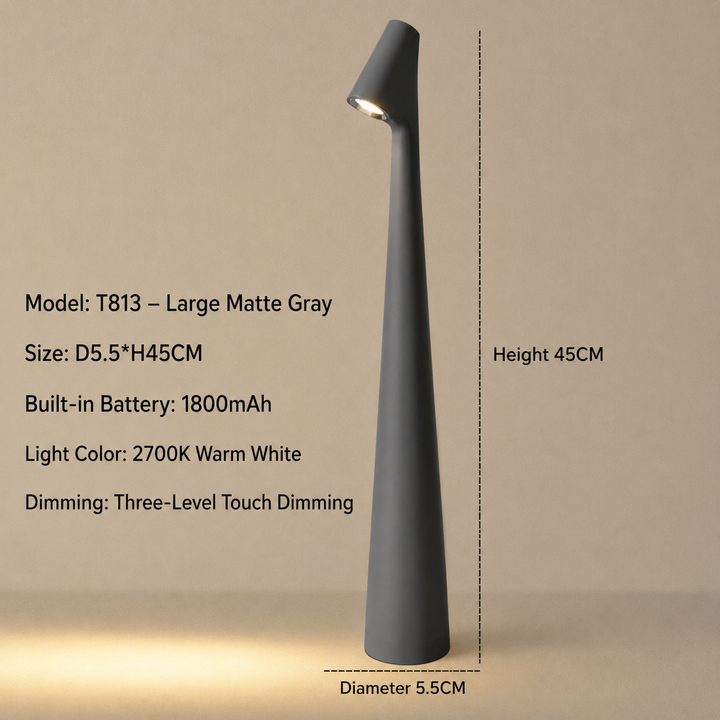 Premium kabellose LED Tischlampe mit 3-Stufen Dimmung, modernes & funktionelles Design.