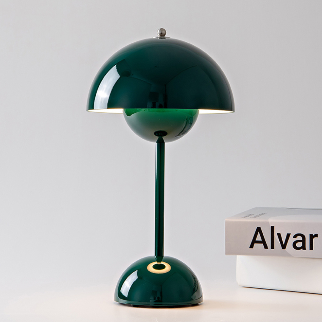 Dimmbare LED Pilzlampe, kabellos mit langer Akkulaufzeit. Eine moderne Designlampe für jeden Raum.