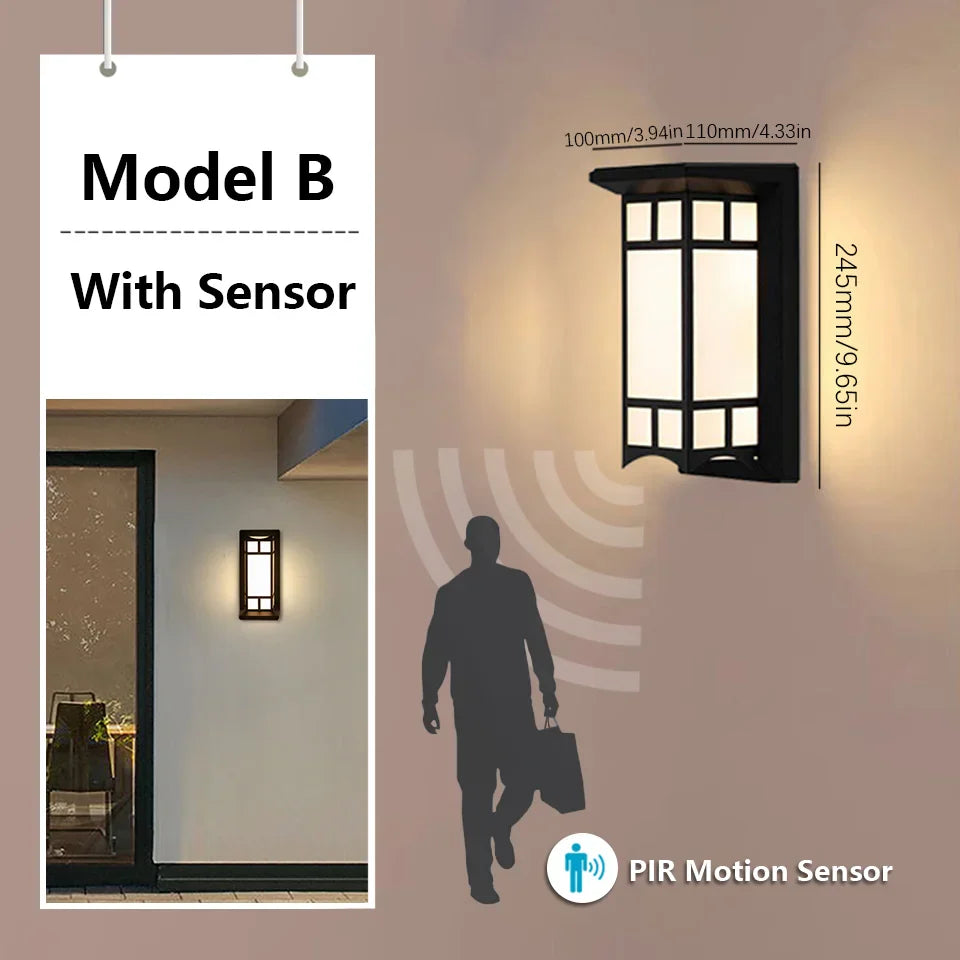 Modernes LED Außenlicht mit Sensor, wasserdicht und IP65, schafft stimmungsvolle Gartenbeleuchtung.