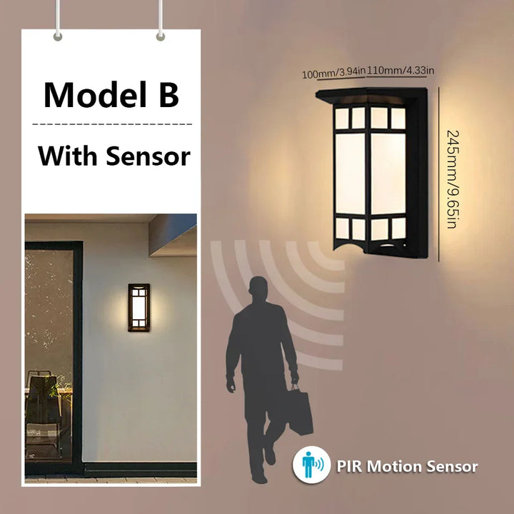 Modernes LED Außenlicht mit Sensor, wasserdicht und IP65, schafft stimmungsvolle Gartenbeleuchtung.