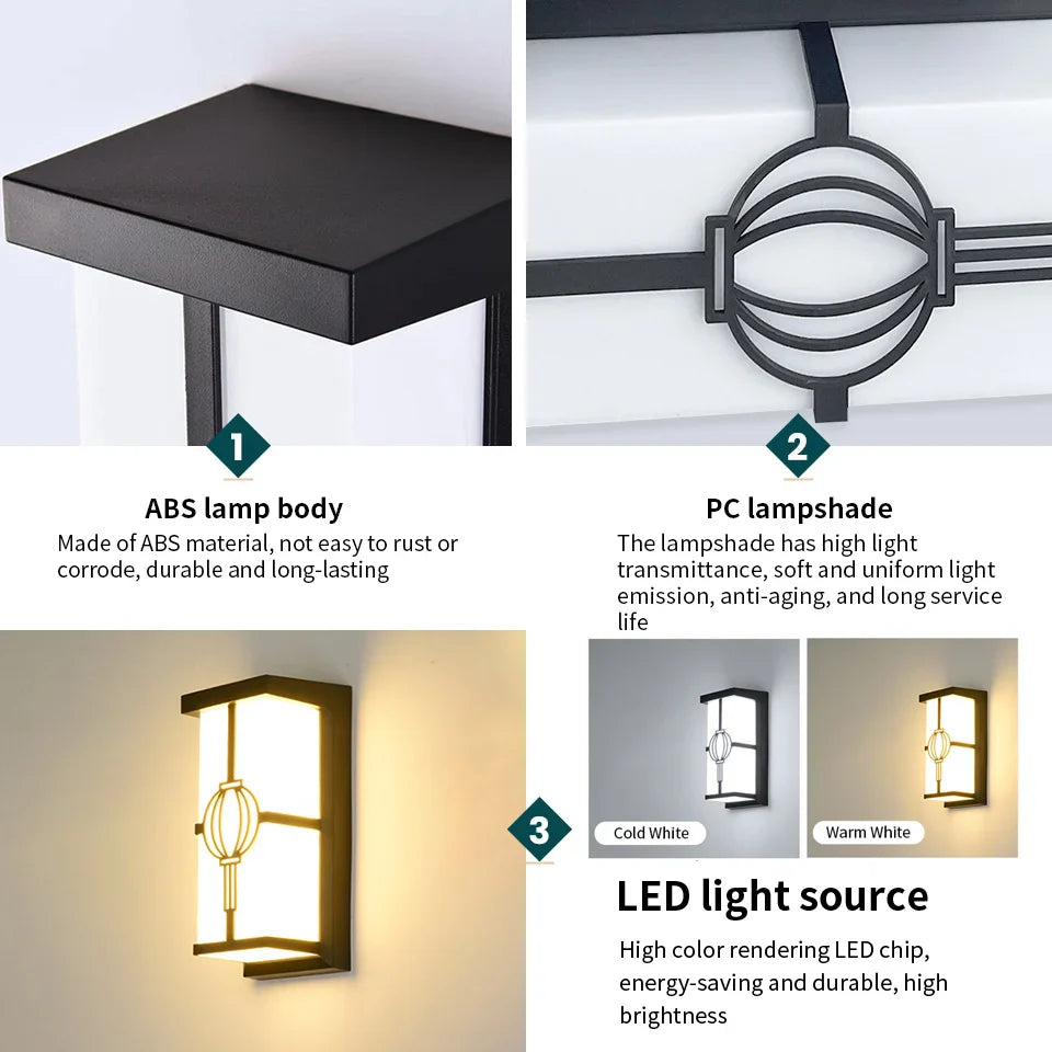 Wasserdichte LED Wandlampe für außen, mit integriertem Bewegungsmelder, IP65 für Terrasse geeignet.