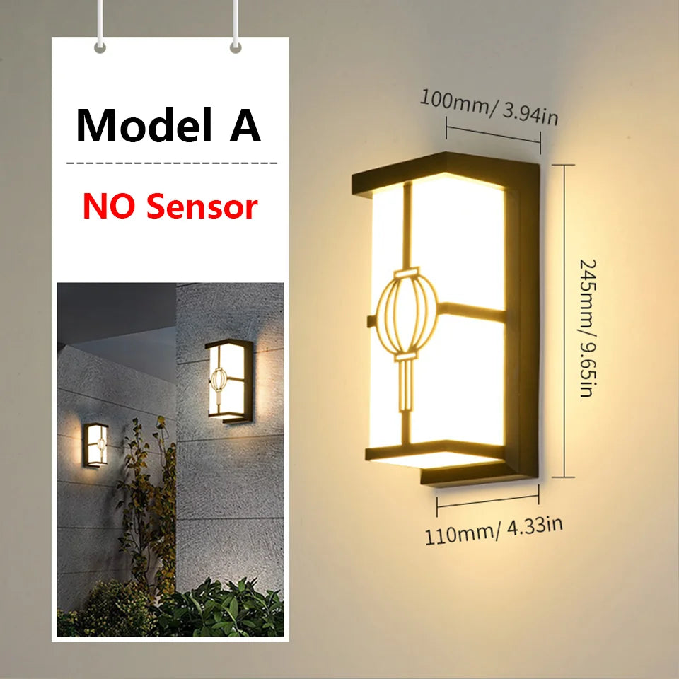 Modernes LED Wandlicht mit Sensor, energiesparend und wasserdicht, perfekt für moderne Außenbereiche.