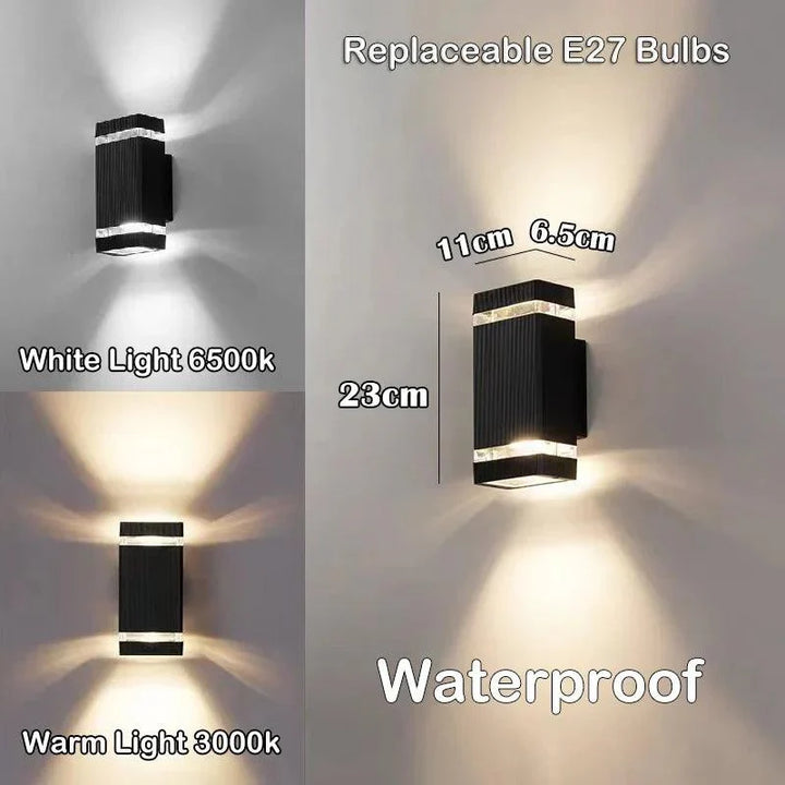 Helle LED Wandleuchte außen, IP65 wasserdicht. Modernes Up & Down Licht für Fassade, Terrasse und Garten.