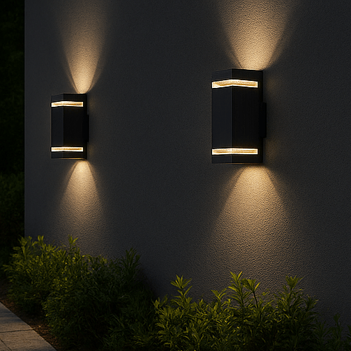 Energieeffiziente LED-Außenleuchte mit GU10 Fassung, ideal für moderne Fassadenbeleuchtung.