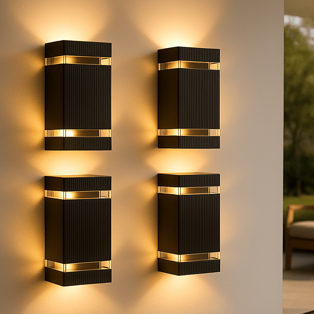 Stilvolle LED Außenwandleuchte in Schwarz, ideal für moderne Architektur und indirekte Up-Down-Beleuchtung.