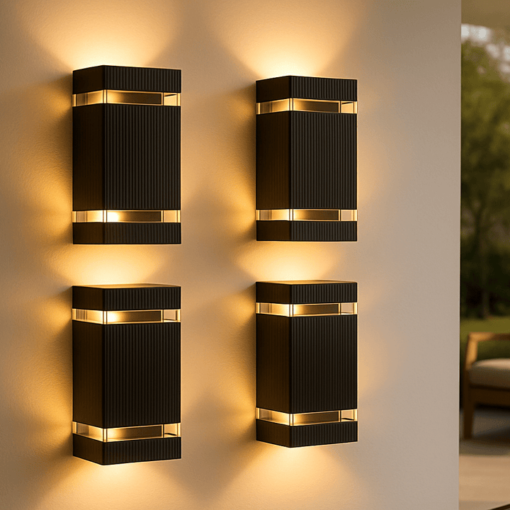 Stilvolle LED Außenwandleuchte in Schwarz, ideal für moderne Architektur und indirekte Up-Down-Beleuchtung.