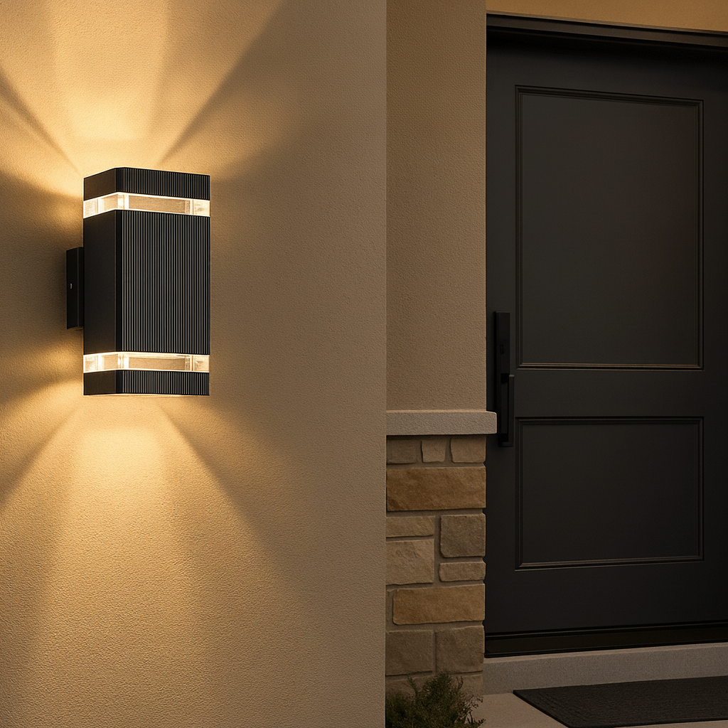 Robuste IP65 LED Außenlampe Up-Down für Garten und Terrasse, schafft warme Lichtakzente an jeder Wand.