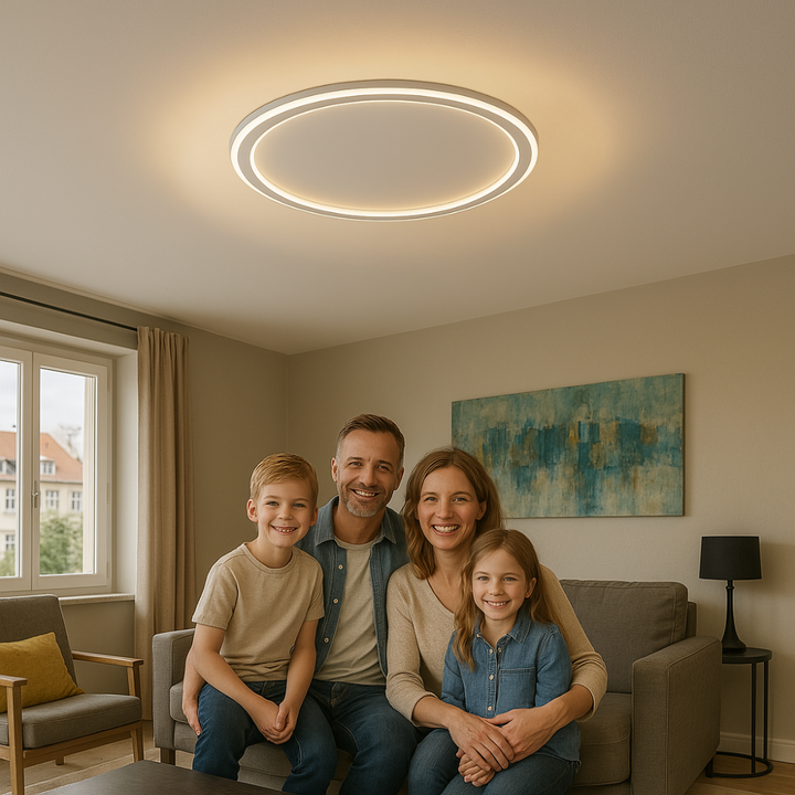 Energieeffiziente LED Deckenleuchte, minimalistisch und dimmbar, ideal für Flur.