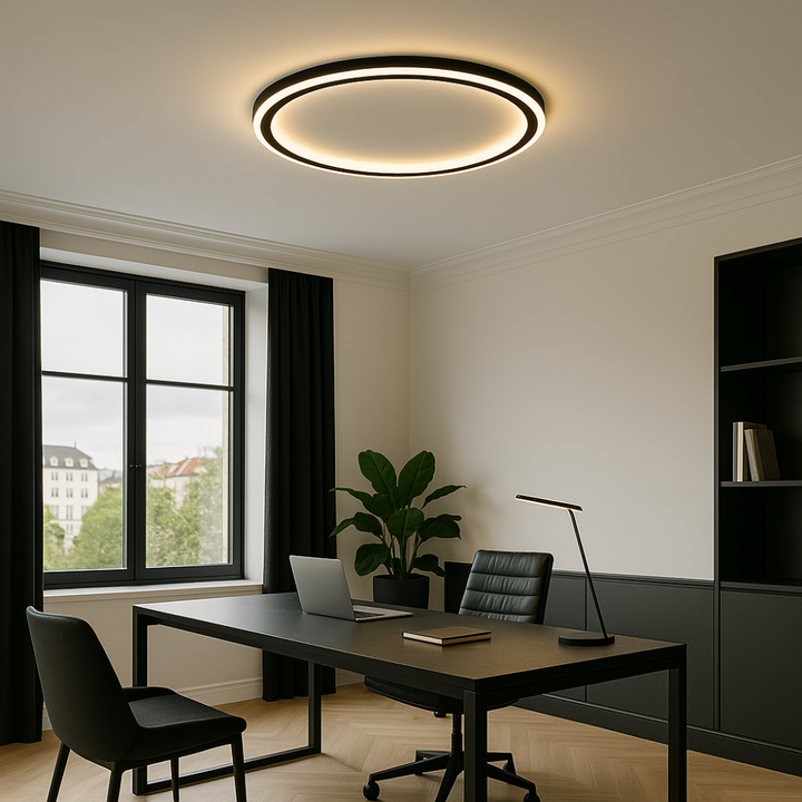 Moderne dimmbare LED Leuchte für die Decke, skandinavischer Stil, hohe Energieeffizienz.