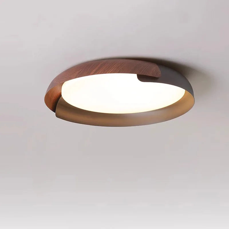 Flache LED Deckenlampe mit elegantem Holzmuster-Rand, moderne Raumbeleuchtung für jedes Zuhause.