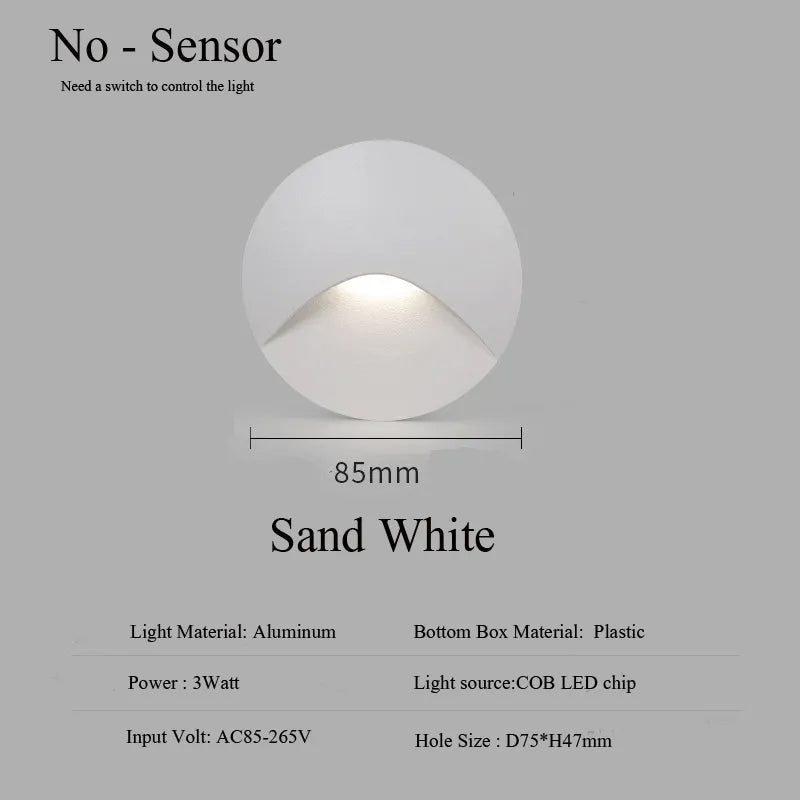 Moderne LED-Einbau-Wandleuchte, IP65, 3W, ideal für Treppenlicht innen & außen.
