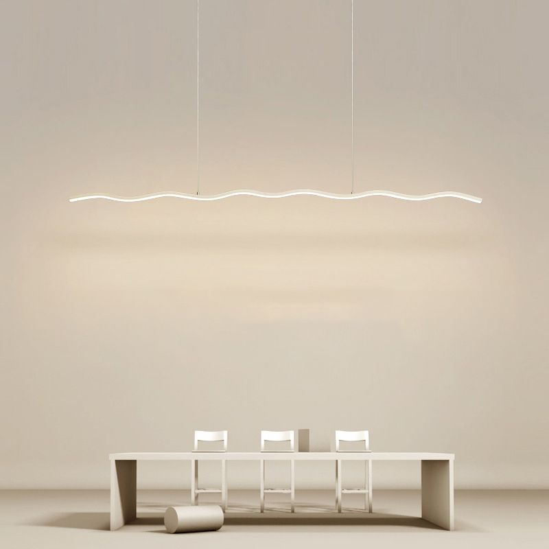 Minimalistische LED-Hängelampe WaveGlow mit geschwungenem Wellen-Design, ideal für Schlafzimmer.