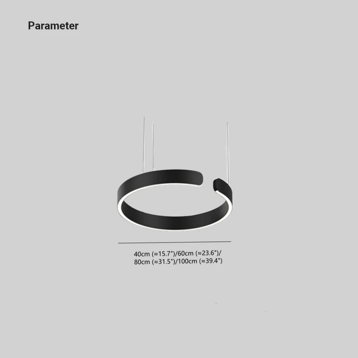 Stilvolle schwarze LED Pendelleuchte im Ring-Design. Perfekte moderne Esszimmerlampe und Wohnzimmerbeleuchtung.