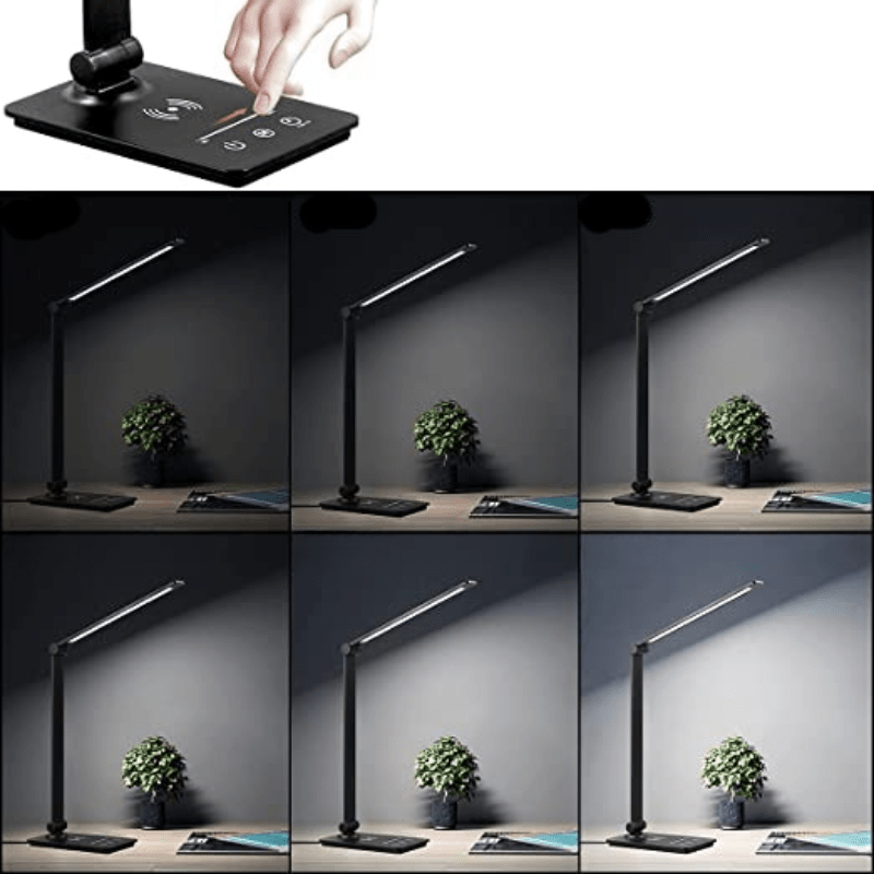 Energieeffiziente Leselampe & Büroleuchte mit LED und kabelloser Ladefunktion, anpassbare Helligkeit.