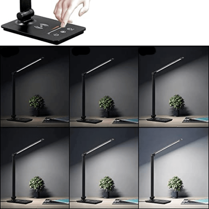 Energieeffiziente Leselampe & Büroleuchte mit LED und kabelloser Ladefunktion, anpassbare Helligkeit.