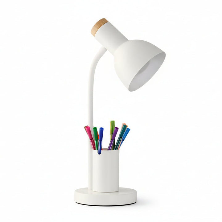 Schreibtisch-Ordnung leicht gemacht: Flexible LED Tischlampe mit Stifthalter für aufgeräumten Arbeitsplatz.