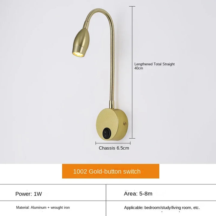 Moderne Schlafzimmerlampe mit LED, flexibel verstellbar. Bietet angenehmes Leselicht direkt am Bett.