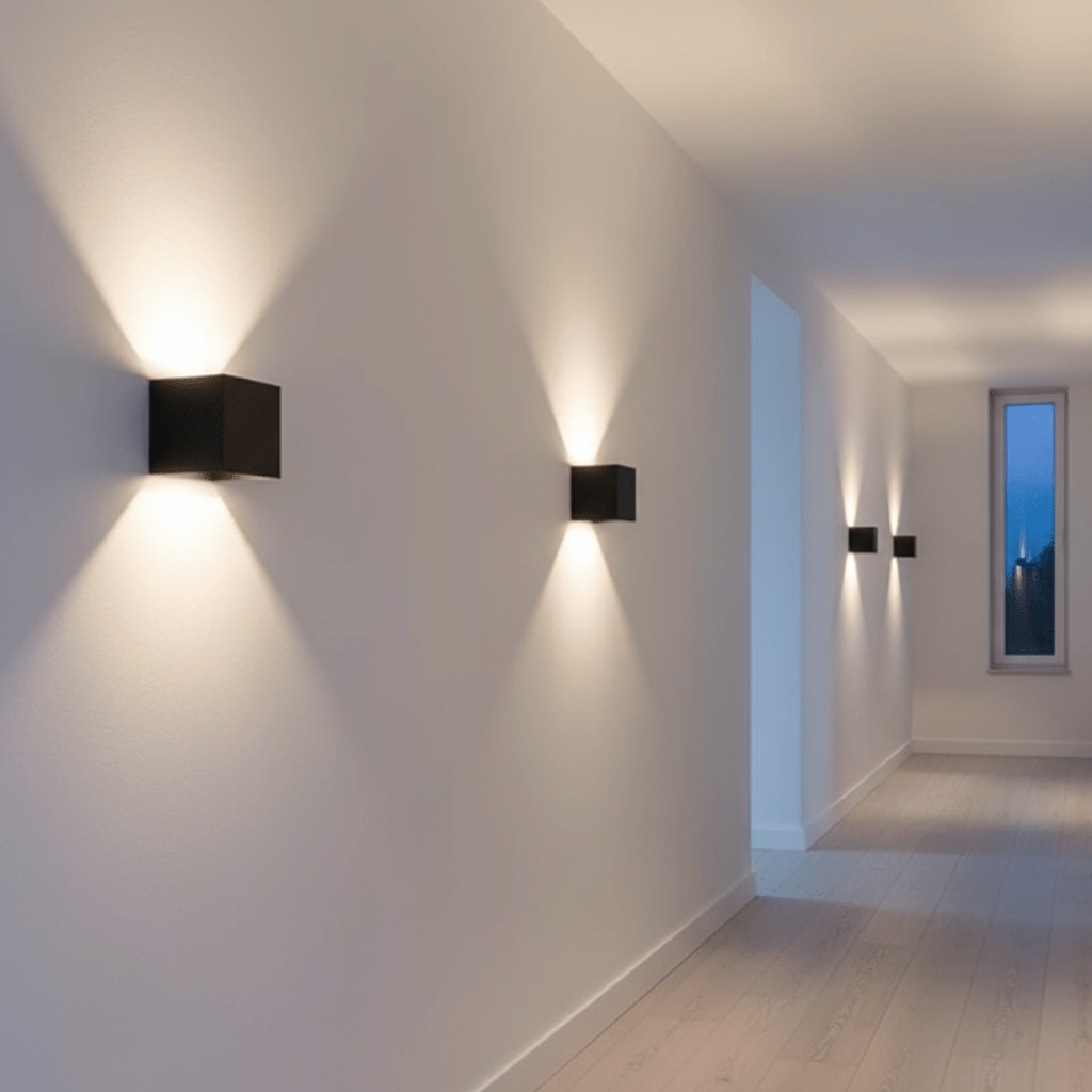 Moderne LED-Wandleuchte IP65 für Außen- & Innenbereiche; energieeffiziente Beleuchtung in Warm- oder Kaltweiß.