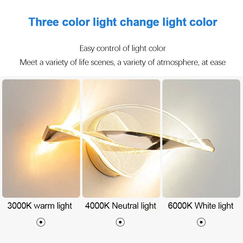 Stilvolle LED Wandleuchte, 3-Farb-Licht, moderne Beleuchtung für Schlafzimmer, Wohnzimmer oder als Flurlicht.
