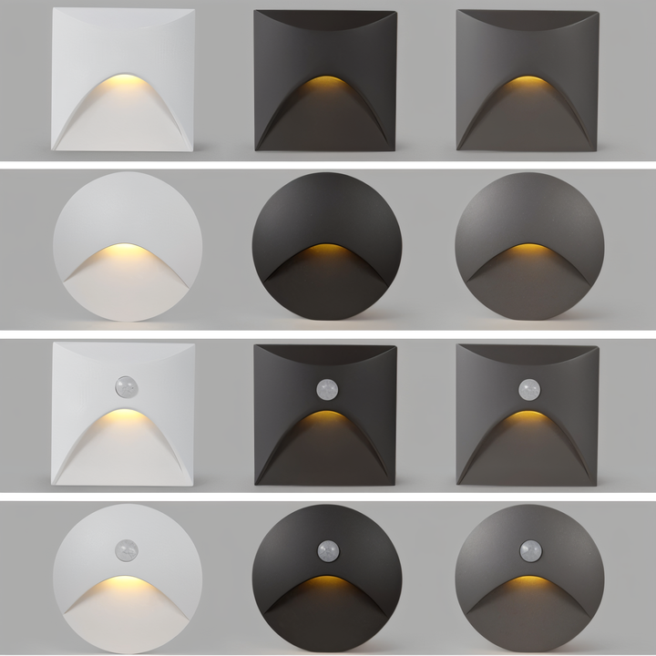 Elegante LED Wandleuchte, modernes Design, sanftes Licht, integrierter Bewegungssensor für Flur & Garten.