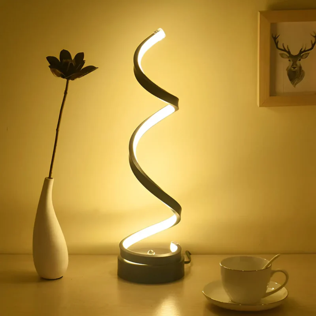 LumaSpiral – die perfekte dimmbare LED-Tischlampe für ein modernes Zuhause mit augenschonendem Ambiente.