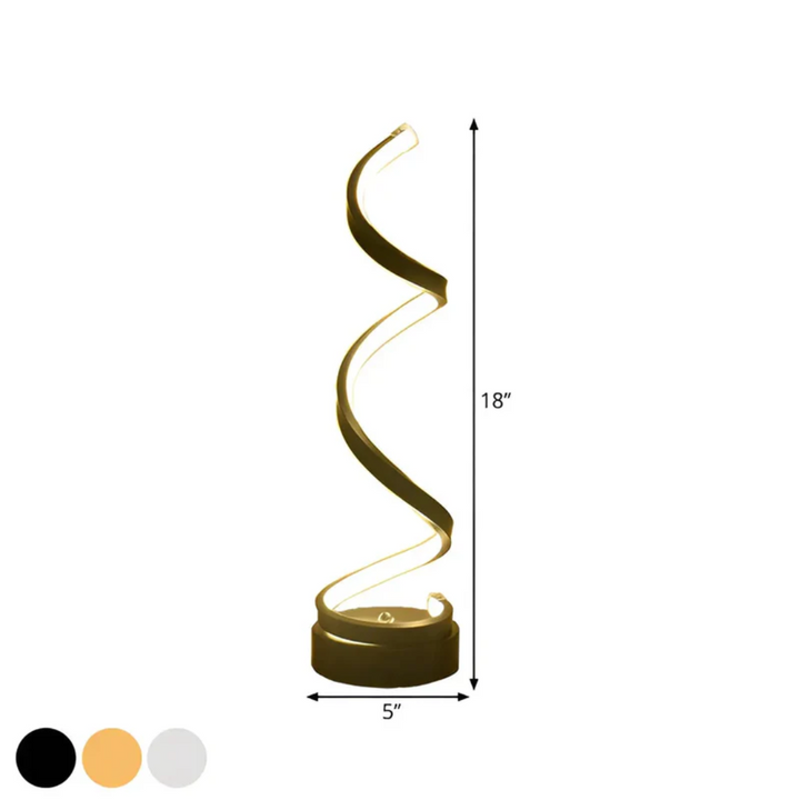 Augenfreundliche LED-Schreibtischlampe LumaSpiral mit dimmbarer Funktion, ideal für modernen Wohn- oder Schlafbereich.