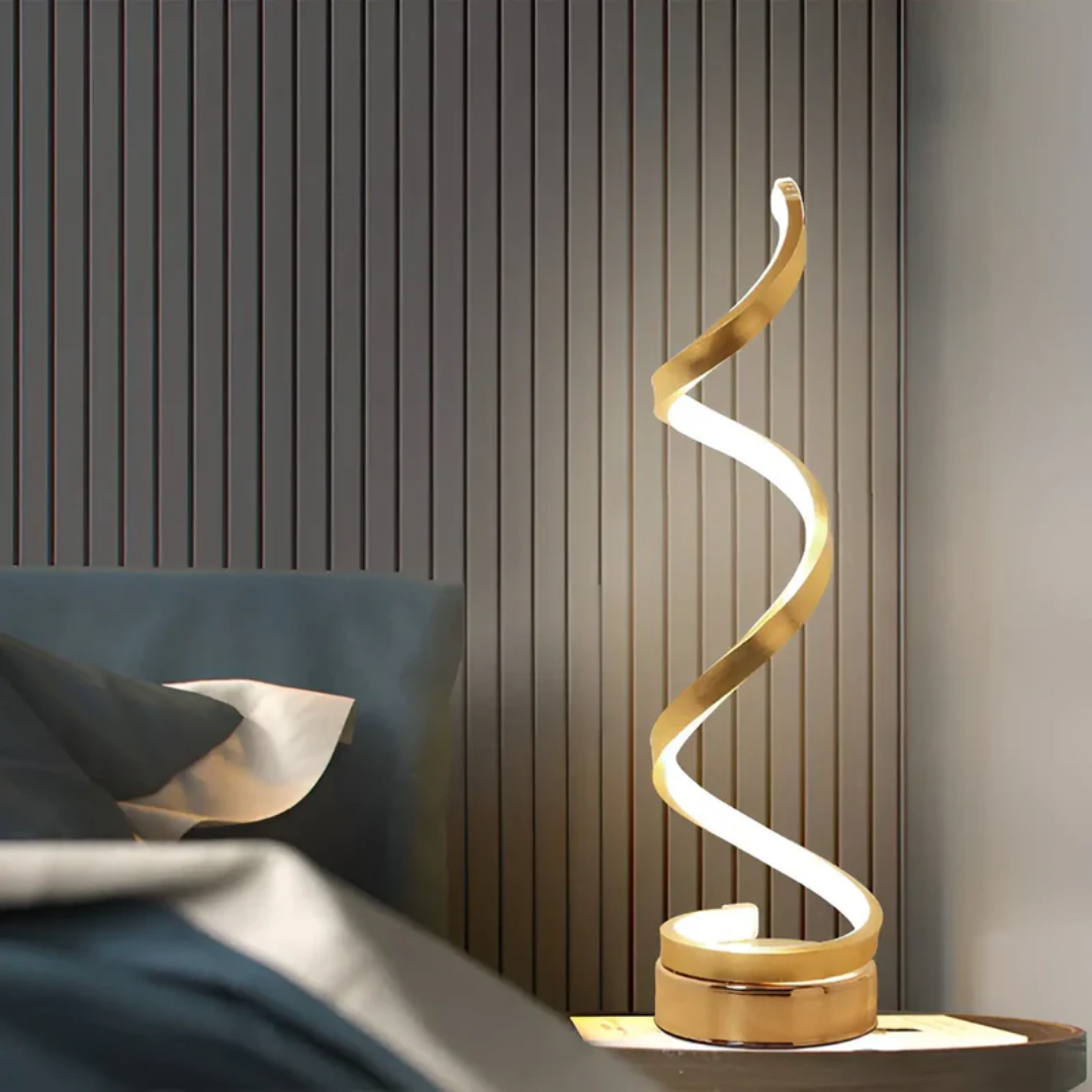 Vielseitige LumaSpiral LED-Lampe, dimmbar, perfekt als Schreibtischlampe, Wohnzimmerlampe oder Nachttischlampe.