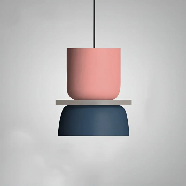 Moderne Macaron LED Pendelleuchte in sanftem Pastellton, ideal für stilvolles Wohnzimmer-Ambiente.
