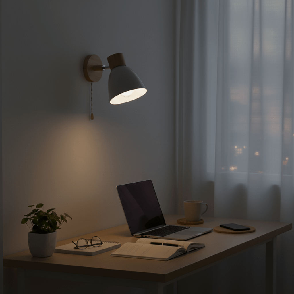 Nordische Schlafzimmerlampe, minimalistisch und funktional, für angenehmes indirektes Licht.