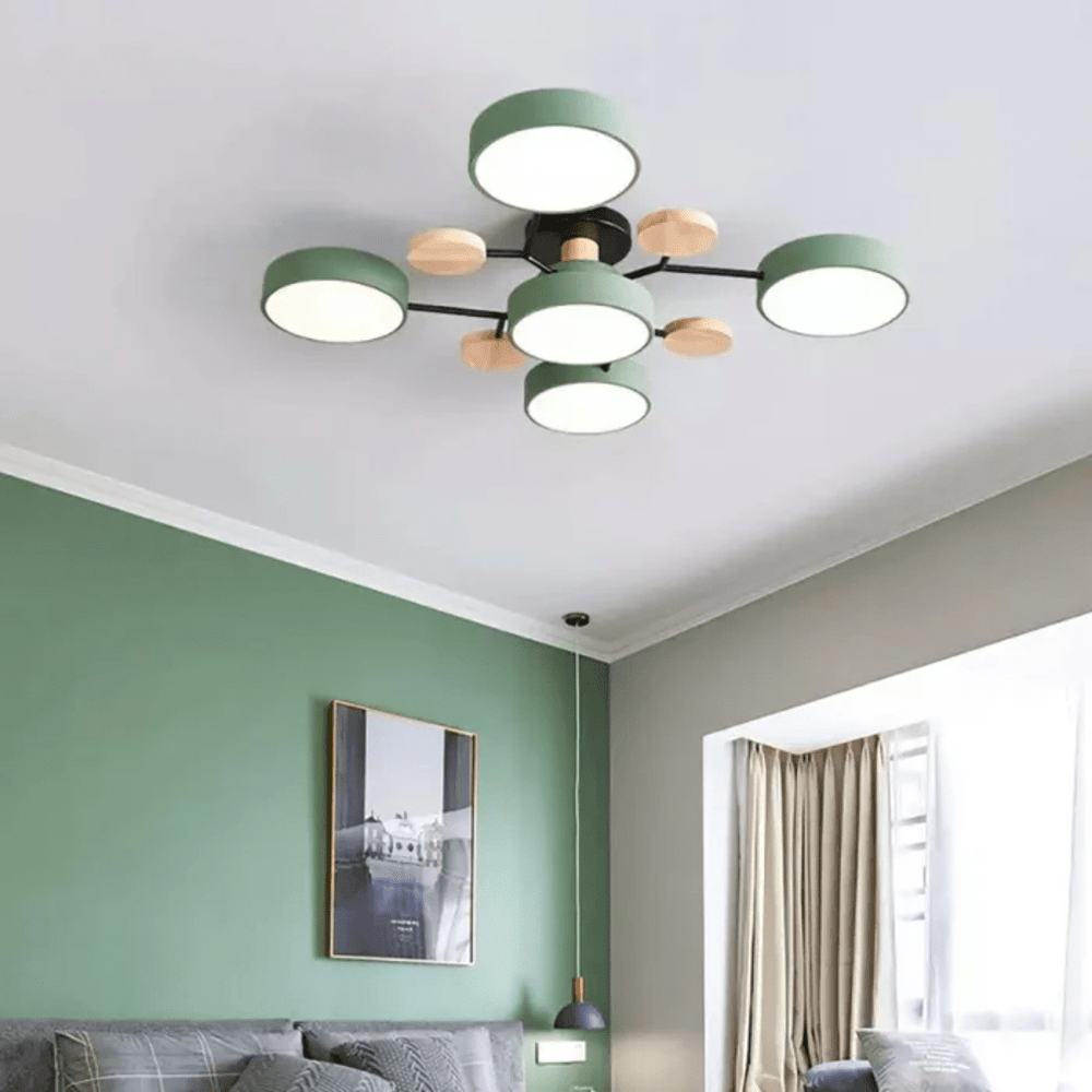 Elegante runde LED-Lampe, warmes Licht für Schlafzimmer, modernes minimalistisches Design.