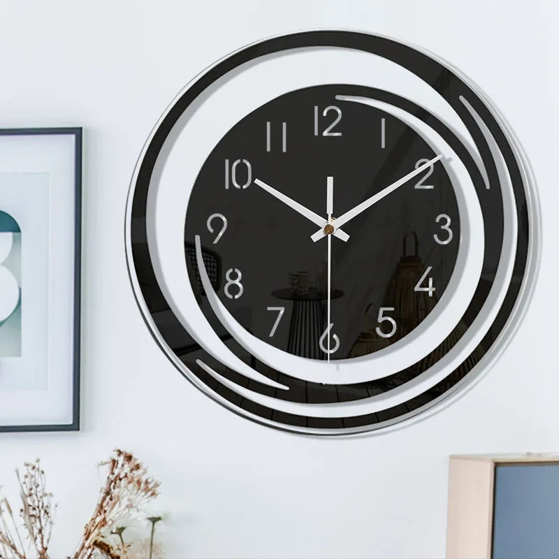 Minimalistische schwarze Acryl-Wanduhr, modernes Design, als elegante Wanddeko für jeden Raum.