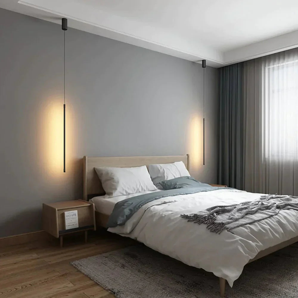 Moderne schwarze geometrische LED-Pendelleuchte für stilvolles Wohnzimmer. Energieeffiziente Deckenlampe, Designleuchte.