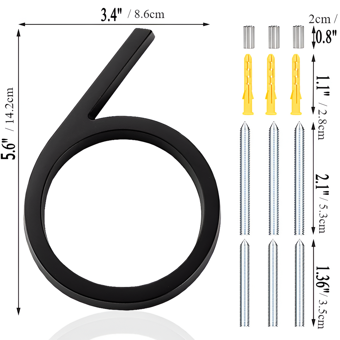 Klares Design: Schwarze Hausnummer mit Schattenwurf-Effekt, ideal für moderne Fassaden.